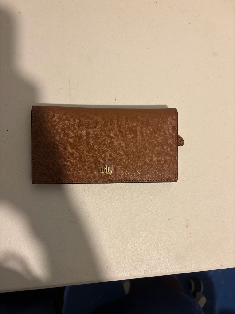 Ralph Lauren Cognac Leather Long Wallet with Gold Logo